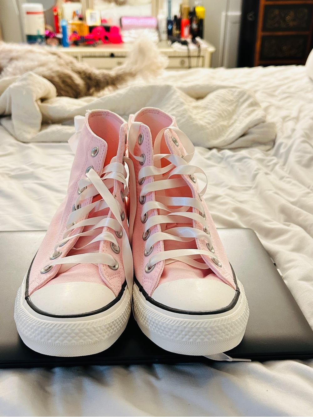 Converse Pink High-Top Canvas Sneakers with Satin Laces